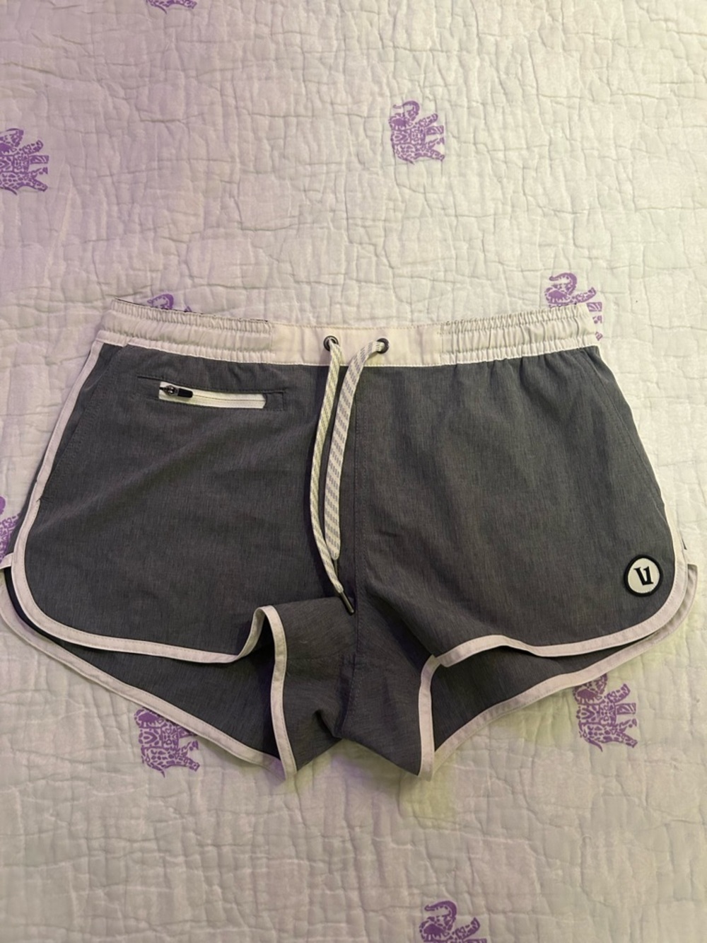 Vuori Gray Athletic Shorts with White Trim